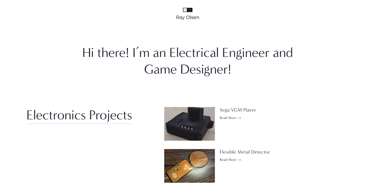 Screenshot of Ray Olsen, from the engineer portfolios collection.