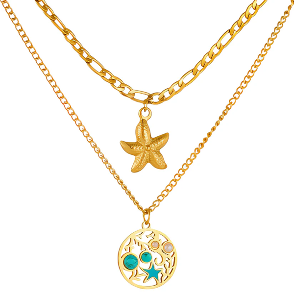 Razoa Jewels Boutique - Starfishs Necklace, 18K Gold Plated Steel - Image 2