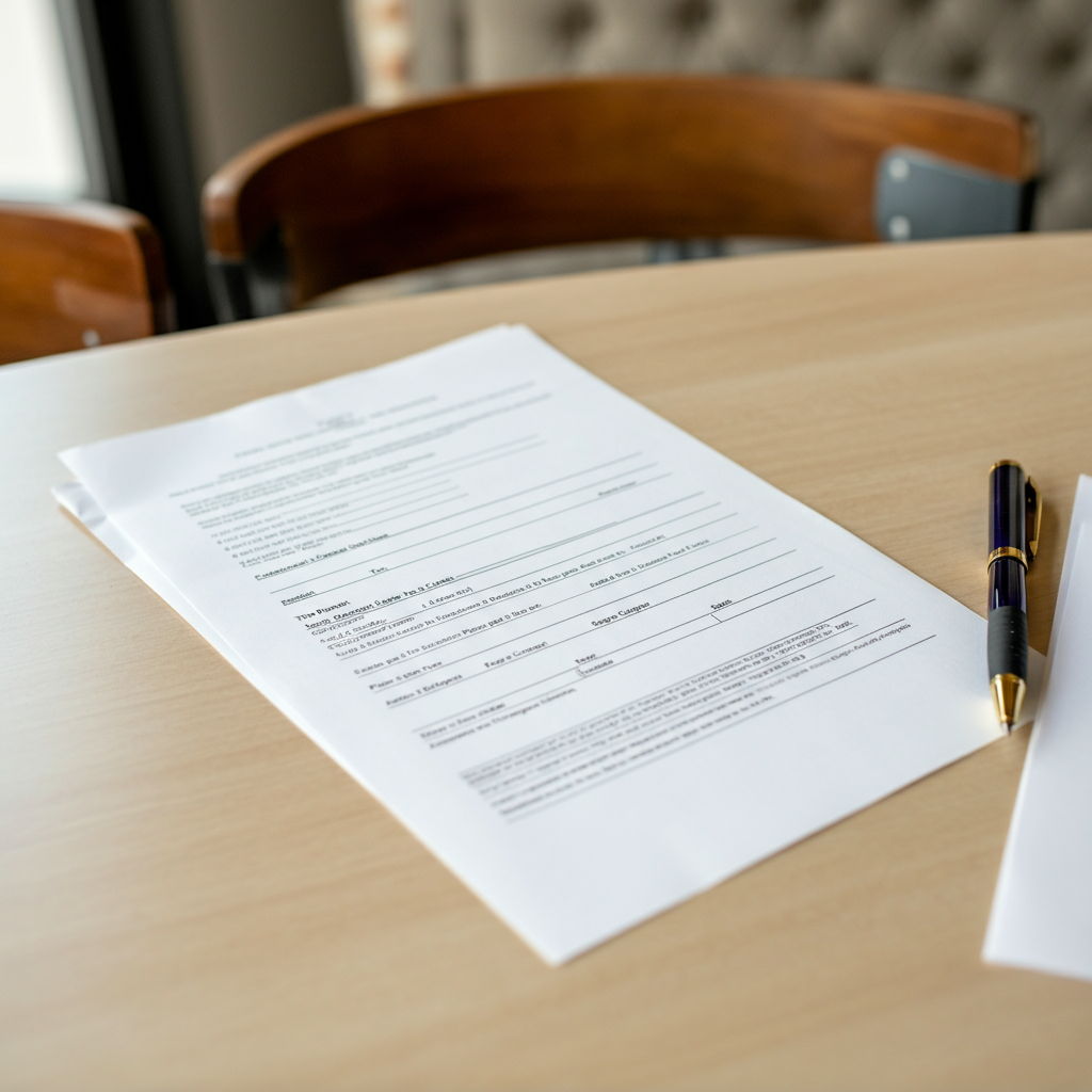 A closing table with documents showing the property tax proration calculations for a Metro Chicago home sale. The paperwork clearly illustrates how taxes paid in arrears result in a credit to the buyer, with a closing statement showing this as a debit to the seller.