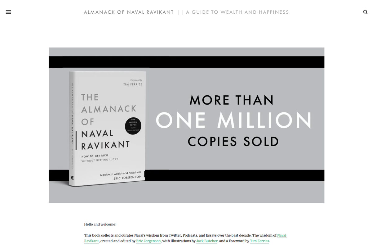 Screenshot of Almanack of Naval Ravikant, from the book websites collection.