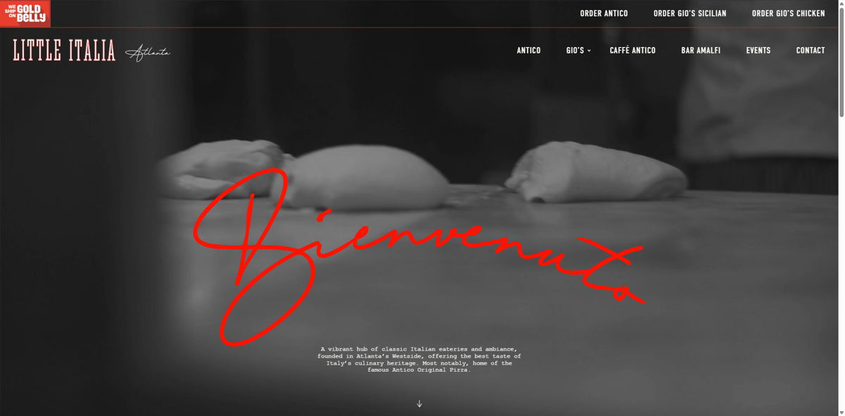 Screenshot of Antico Pizza, from the pizza place websites collection.