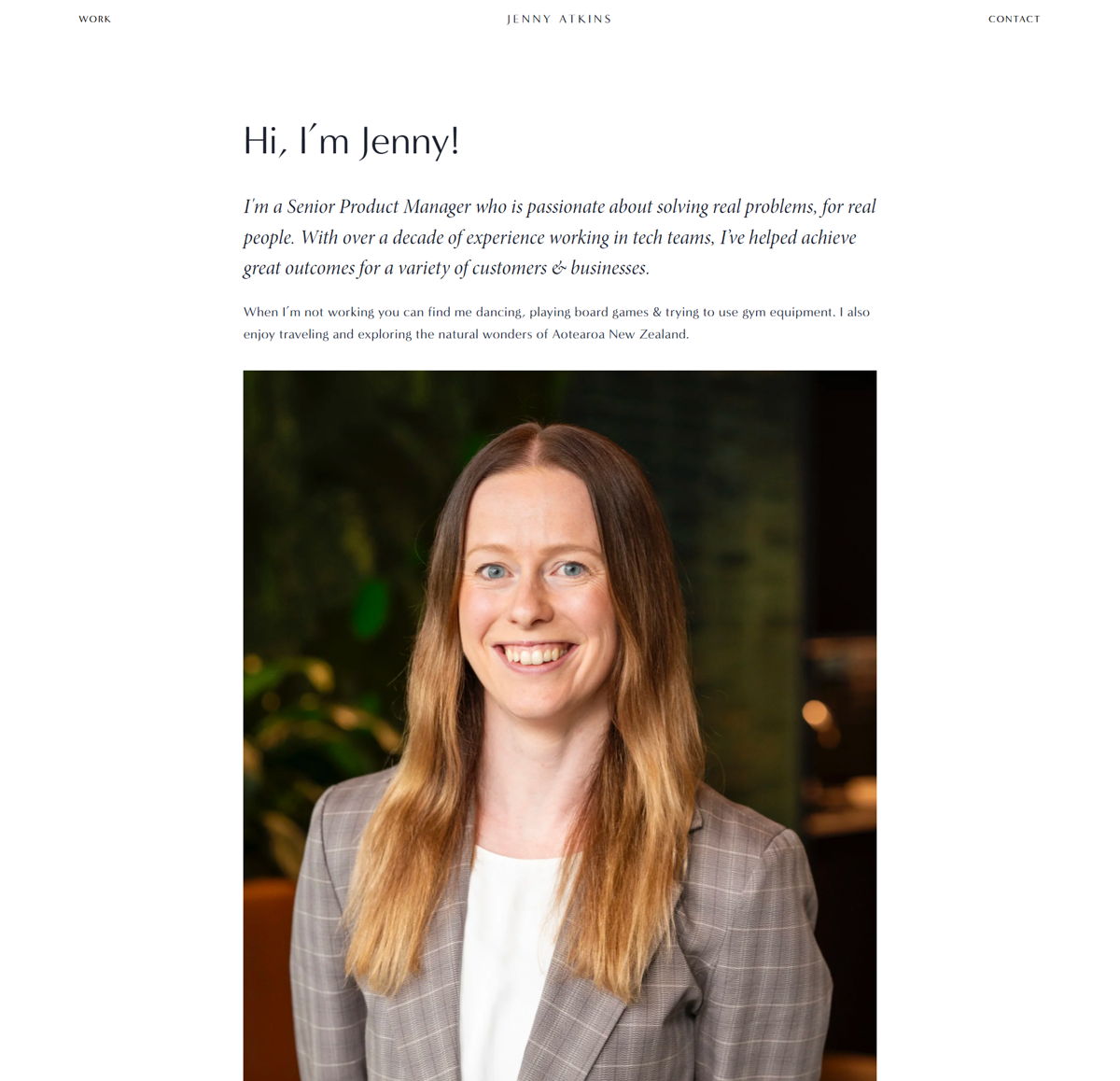 Screenshot of Jenny Atkins, from the product manager portfolios collection.