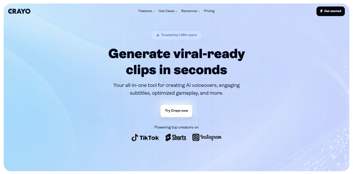 Screenshot of Crayo AI, from the saas websites collection.