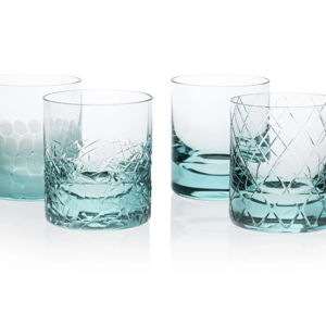Whisky Set Moser Crystal tumblers, varied cuts - aqua – set of 4