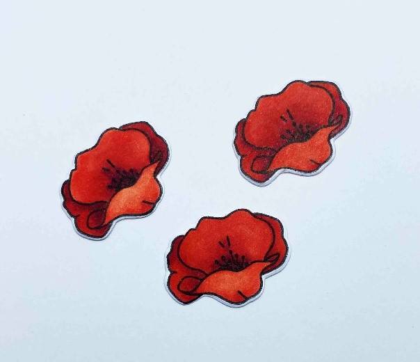 The coloured in stamped poppies have been cut out using the matching die cutting set