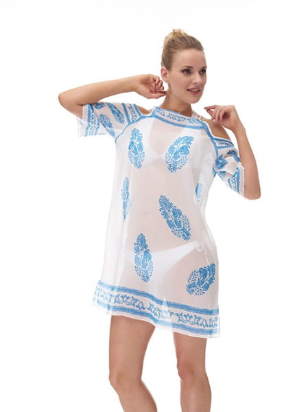 Aqua Perla Womens Natasha Blue Printed Bikini Cover up Beach Dress - Image 3