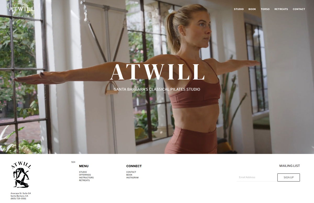 Screenshot of Atwill Pilates, from the pilates websites collection.