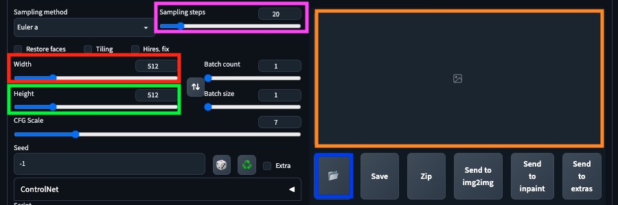 The bottom portion of the Stable Diffusion web ui