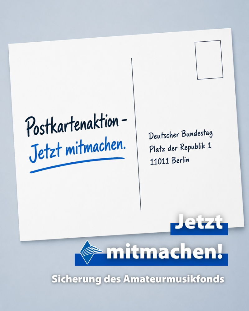 ‼️ Gemeinsam für den Amateurmusikfonds ‼️

Im Bundeshaushalt 2027 droht dem Amateurmusikfonds eine deutliche Kürzung: Statt 4,6 Mio. Euro sind aktuell nur noch 3 Mio. Euro vorgesehen. 

Dabei ist der Bedarf groß: In den ersten drei Förderrunden wurde