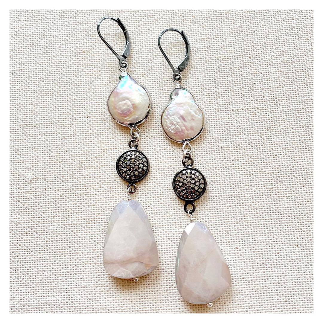 Statement Pave Diamond and Moonstone Earrings