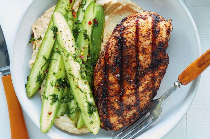 Sumac Chicken with Marinated Cucumbers
