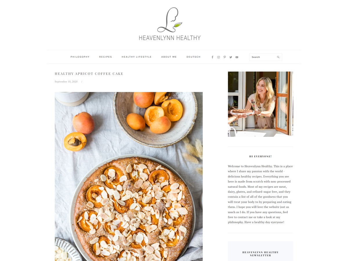 Screenshot of Heavenlynn Healthy, from the food websites collection.