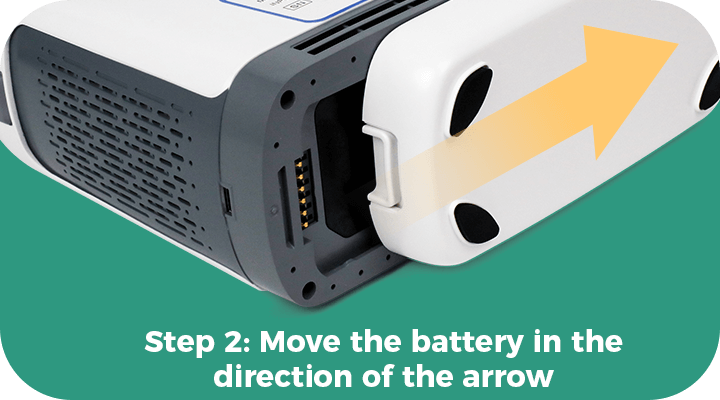 携帯型酸素濃縮器のバッテリーは矢印の方向に簡単に取り外せます。