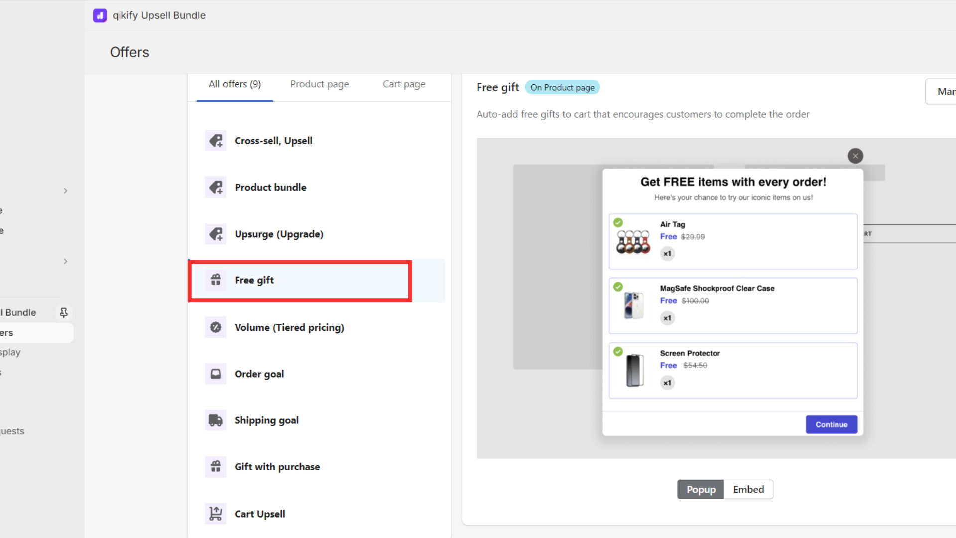 Create Free Gift offer type