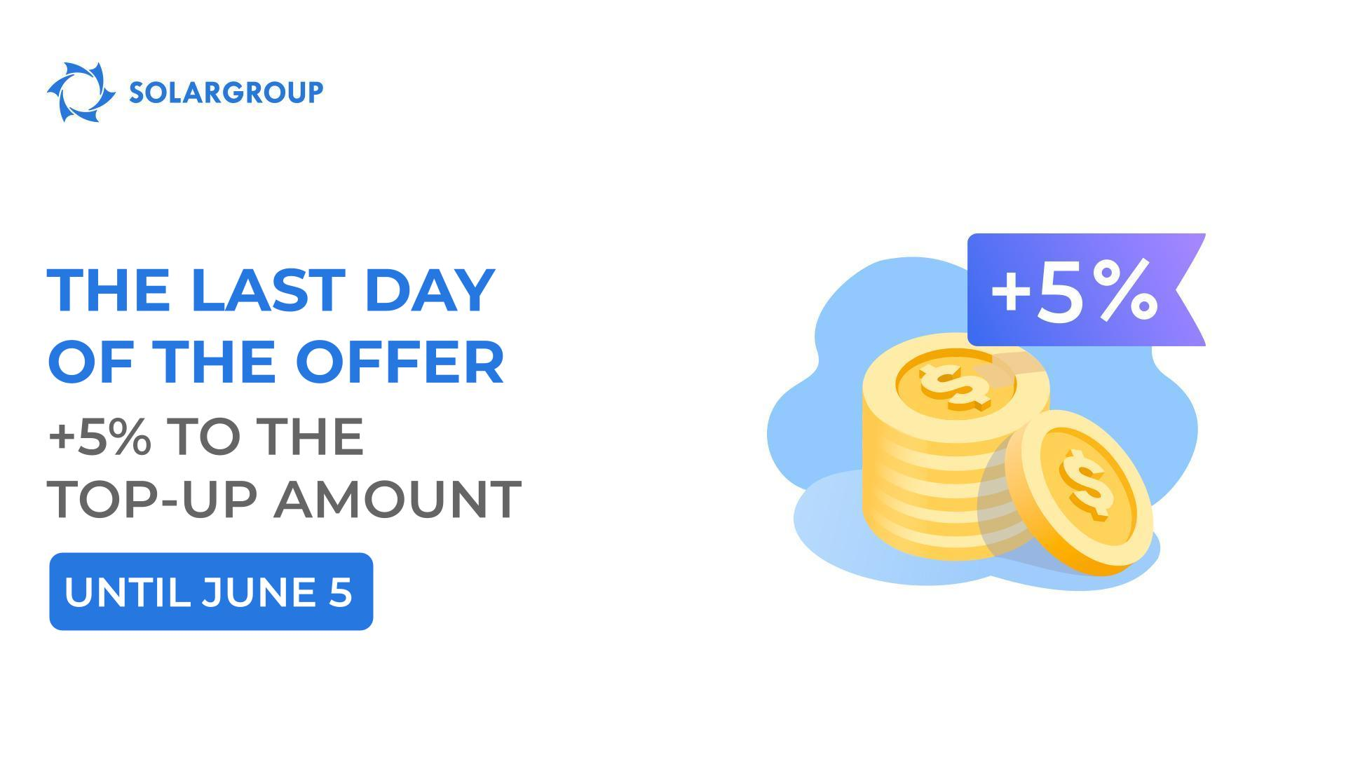 The "+5% to the top-up amount" offer is about to expire