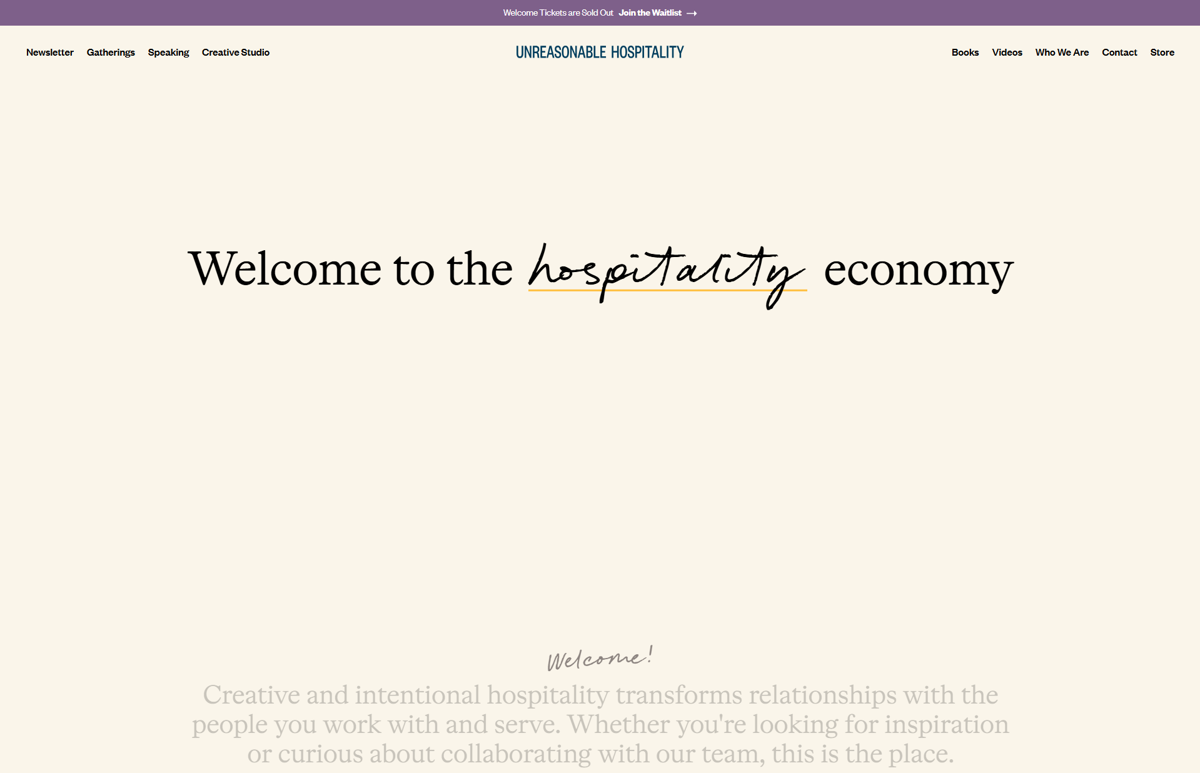 Screenshot of Unreasonable Hospitality, from the book websites collection.