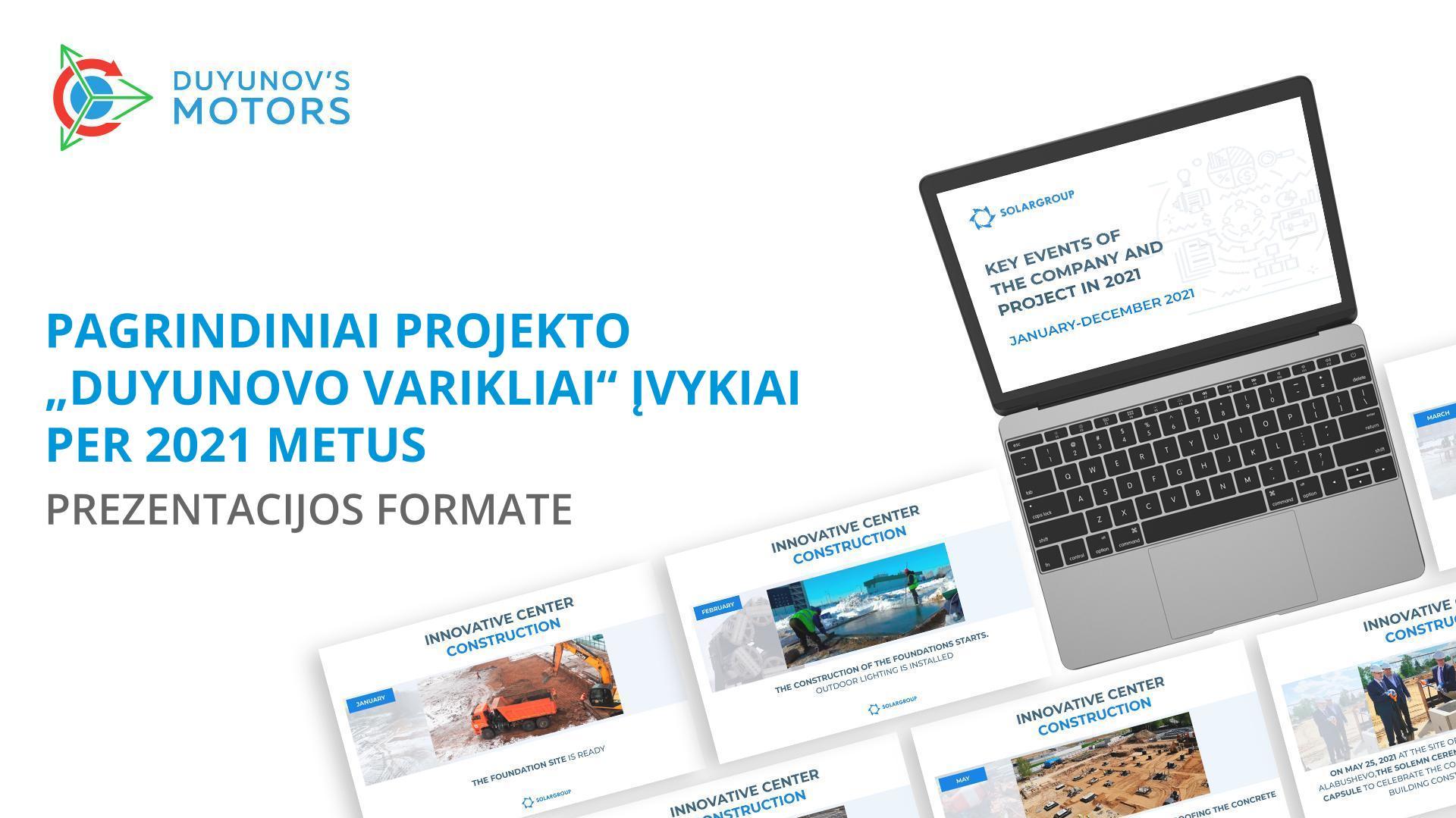 Pagrindiniai projekto „Duyunovo Varikliai“ įvykiai per 2021 metus prezentacijos formate