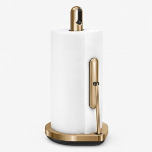 simplehuman Tension Arm Standing Paper Towel Holder, Heavy-Duty, Easy One-Handed Tear, Countertop Kitchen Paper Towel Dispenser, Brass Stainless Steel