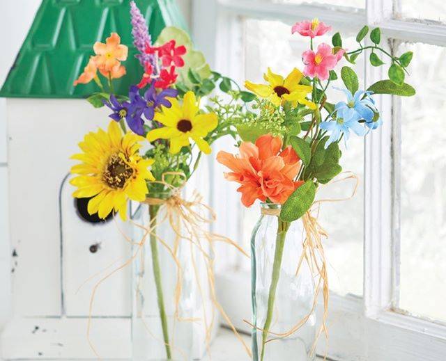 Clear Bud Vase with Colorful Wildflower Bouquet