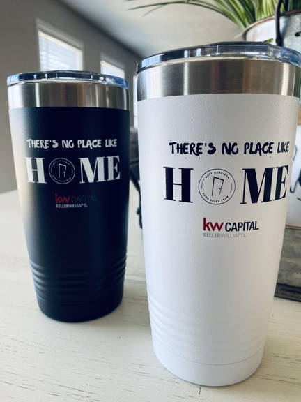 Keller Williams real estate branded Custom logo coffee mug and tumbler happy customer testimonial for promotional gifts for real estate clients