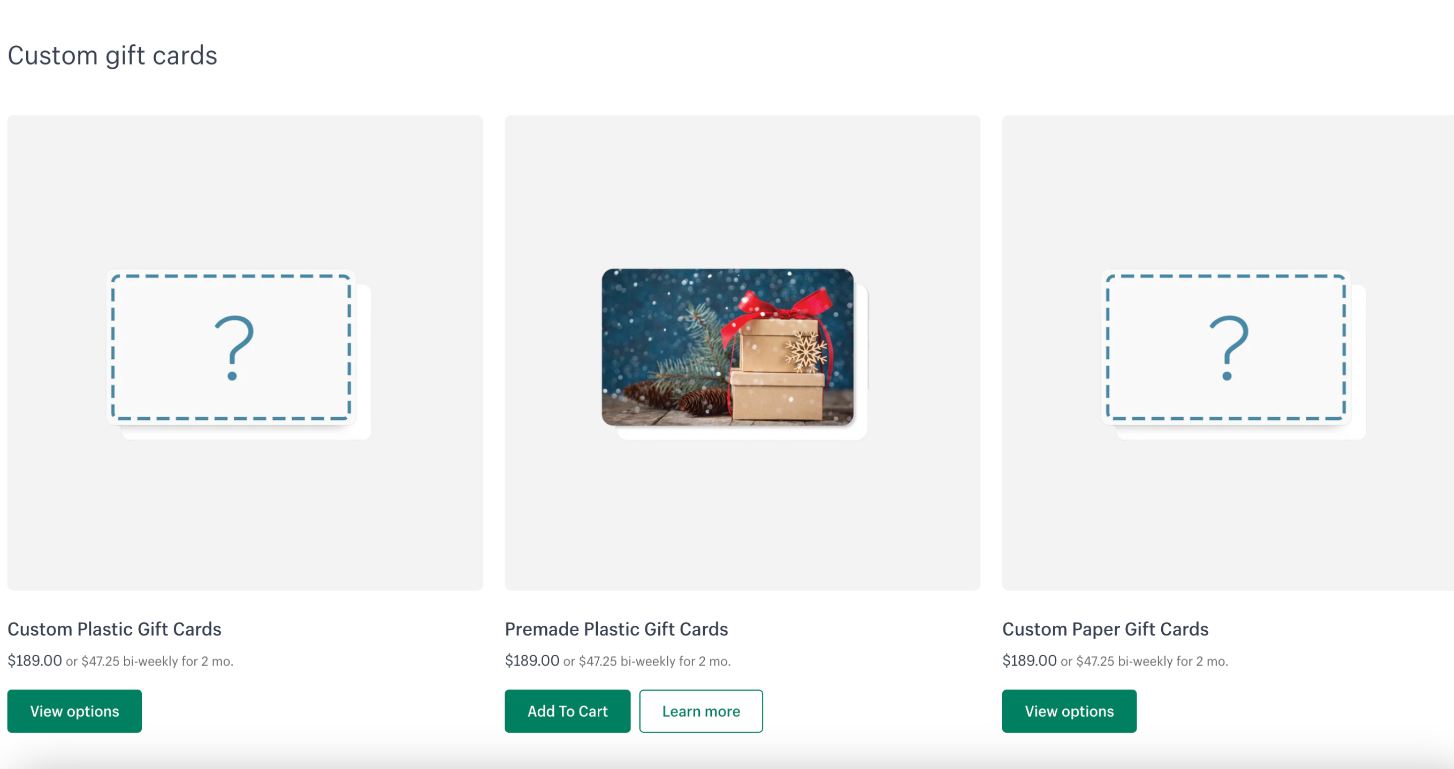 Shopify custom gift cards