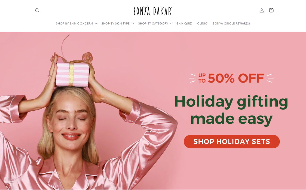 Screenshot of Sonya Dakar, from the esthetician websites collection.