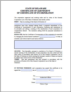 delaware certificate of amendment