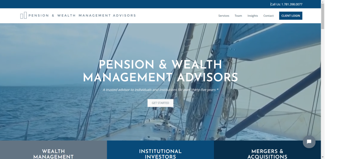 Screenshot of Pension & Wealth Management Advisors, from the financial advisor websites collection.