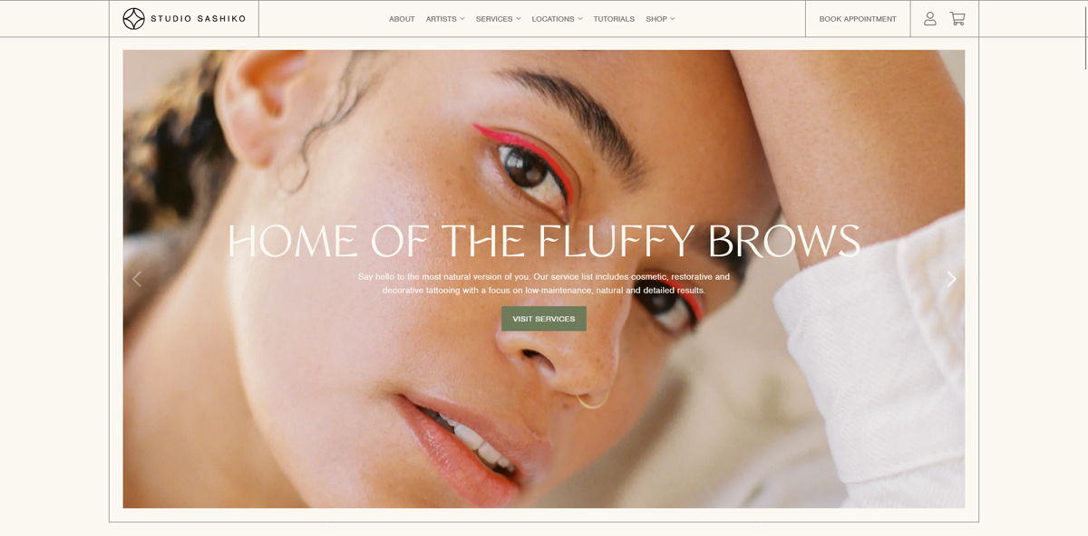Screenshot of Studio Sashiko, from the beauty websites collection.
