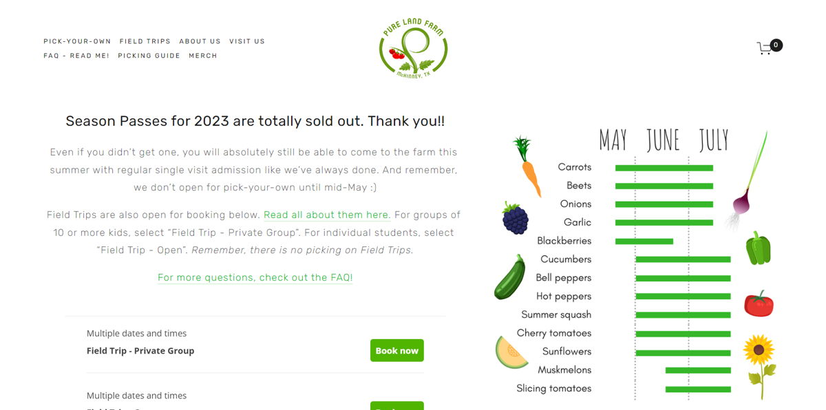 Screenshot of Pure Land Farm, from the farm websites collection.