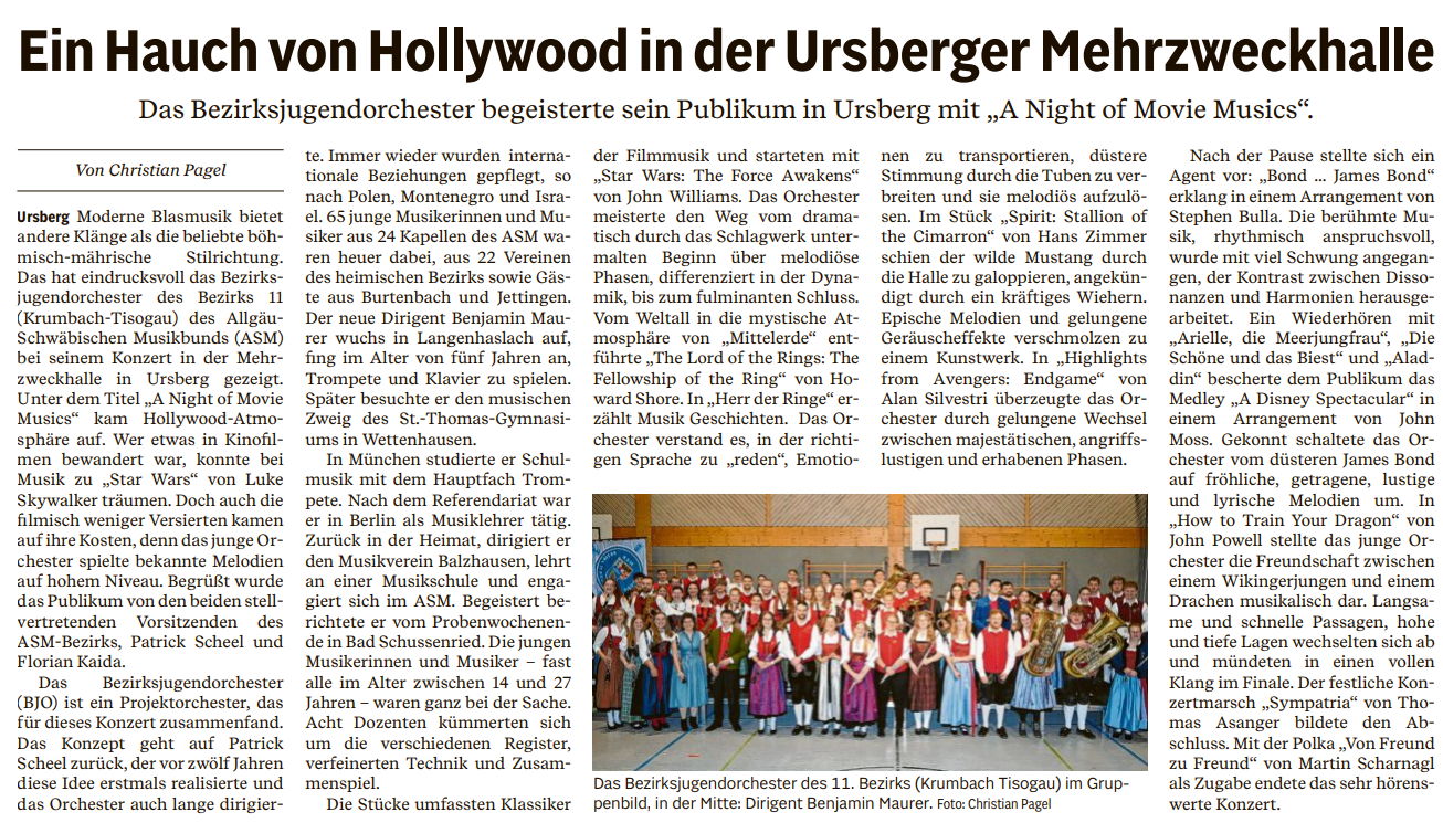 Artikel der Mittelschwäbischen Nachrichten, Konzert BJO am 12.01.2025