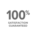 Illustration of 100% symbol with text reading Satisfaction Guaranteed.