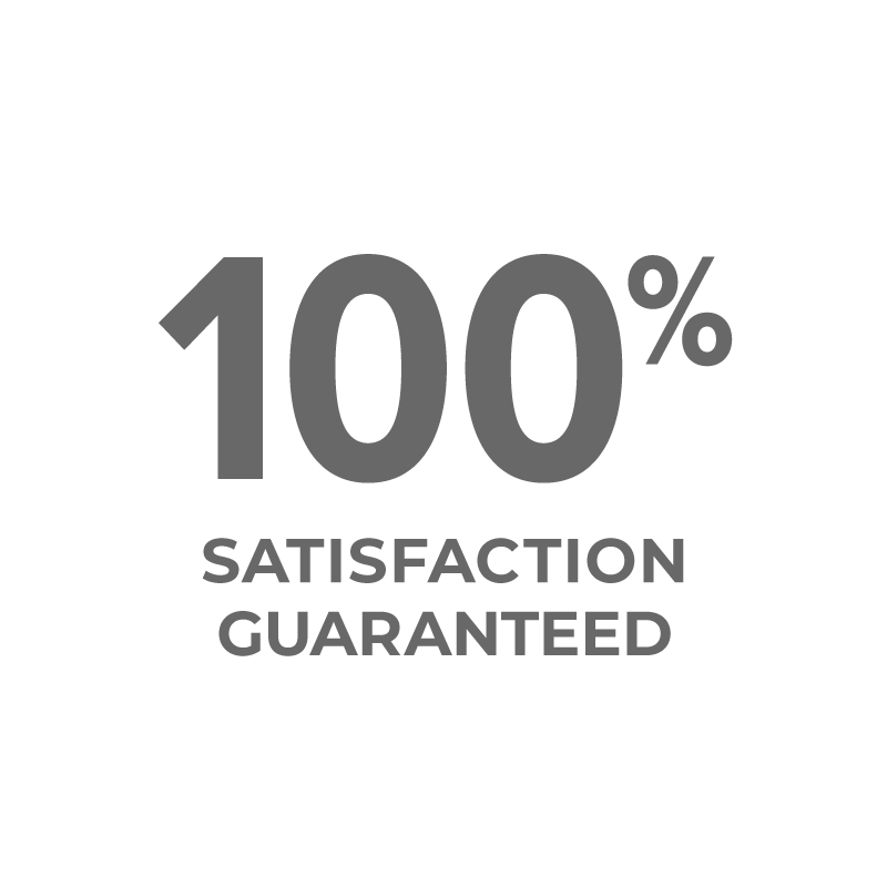 Illustration of 100% symbol with text reading Satisfaction Guaranteed.