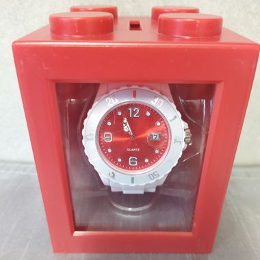 Silikon Uhr Weiss/Rot in Box Lego Stein Kässeli _2