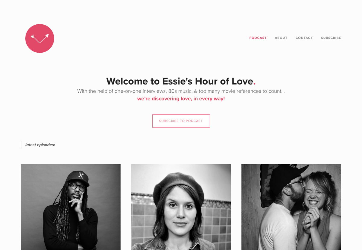 Screenshot of Essie's Hour of Love, from the squarespace podcast websites collection.