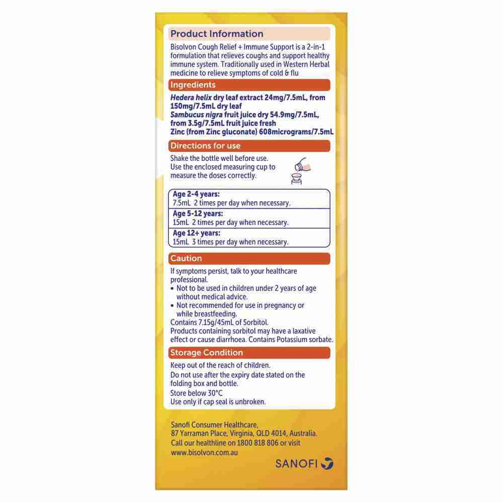 Bisolvon Cough Relief + Immune Support 200Ml Artg Id 345899 - Image 4