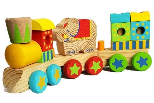 Wooden Block Puzzle Shapes Circus Elephant Stacking Train-12 shaped blocks