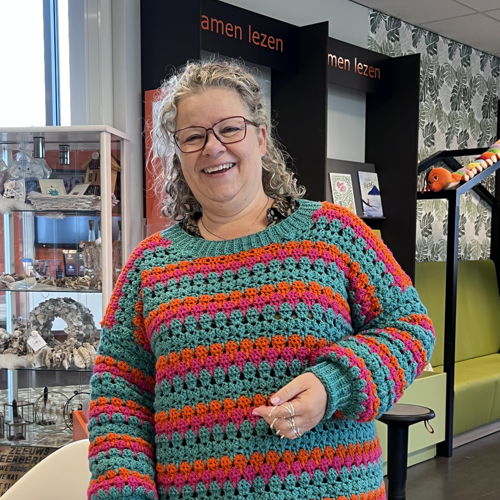 Padrão de tricô para suéter Nicole da professora Sas
