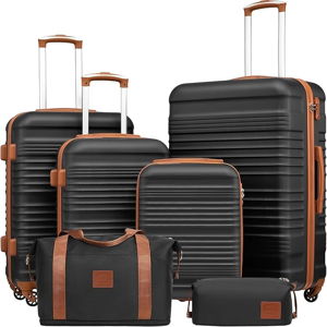 Coolife Luggage Set 6 Piece Luggage Set Carry On Suitcase Hardside Luggage with TSA Lock Spinner Wheels(Black, 6 piece set)