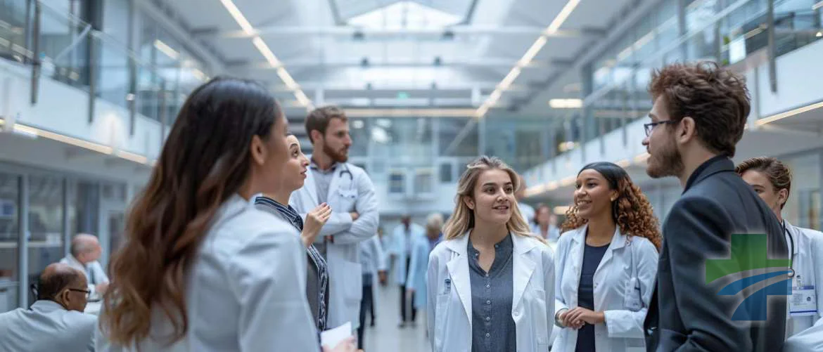 Futuristic healthcare facility showcasing integrated services