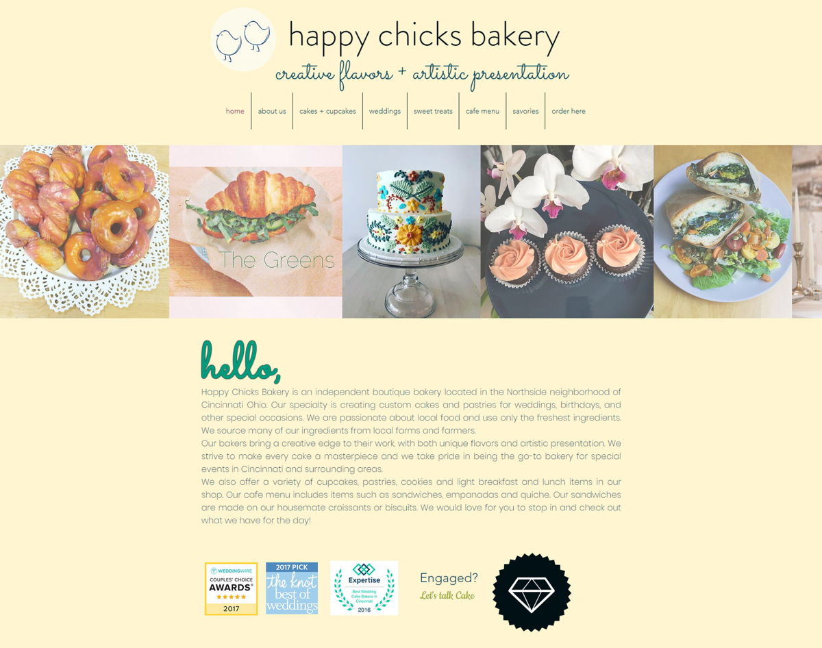 Screenshot of Happy Chicks Bakery, from the yellow websites collection.