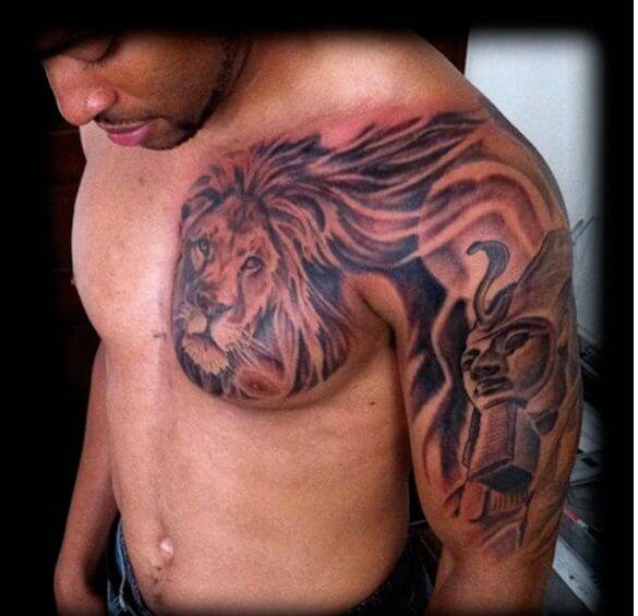 Tatouage Lion Homme Pectoraux Bras