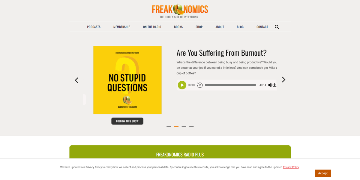 Screenshot of Freakonomics, from the podcast websites collection.