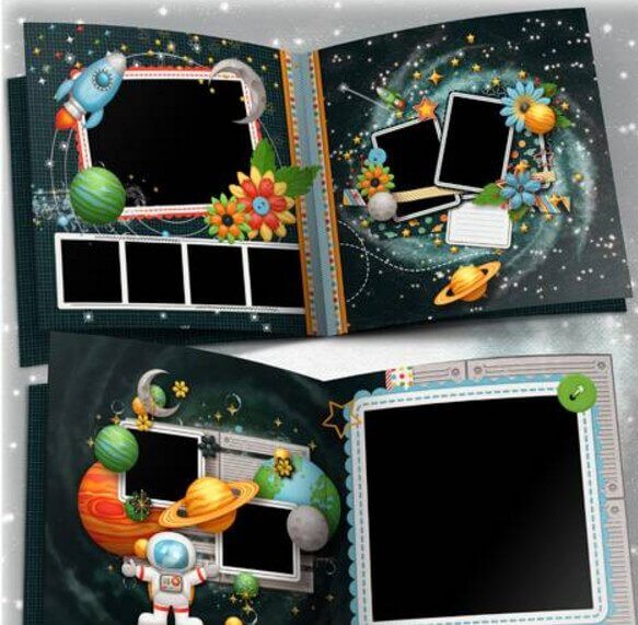 Детская фотокнига в Фотошоп для мальчика - полет на луну
