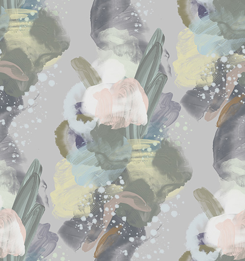 Pastel watercolor floral linen-cotton fabric Panel Image