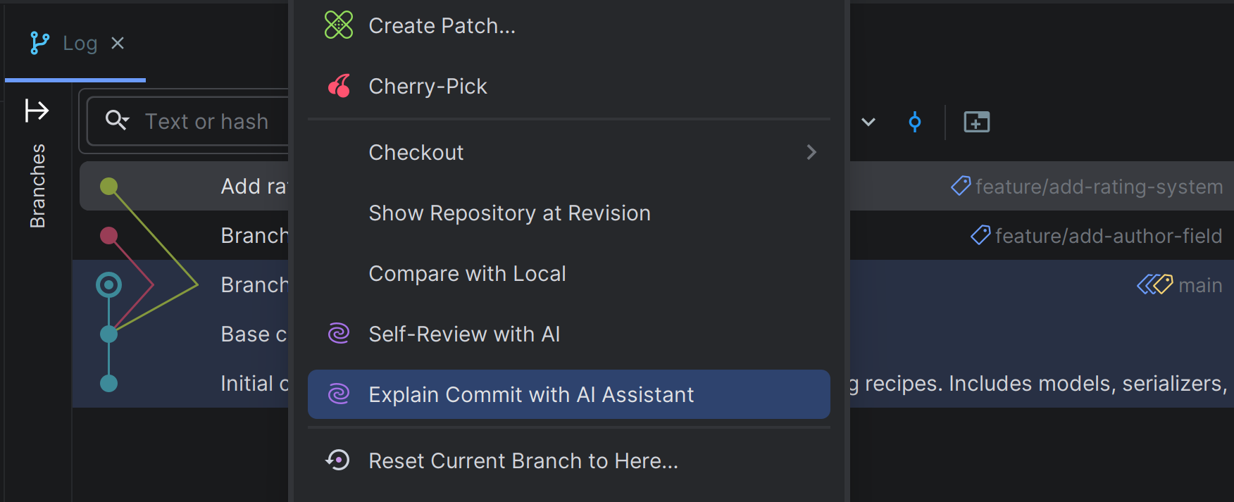 Explain and self review AI Actions for Git