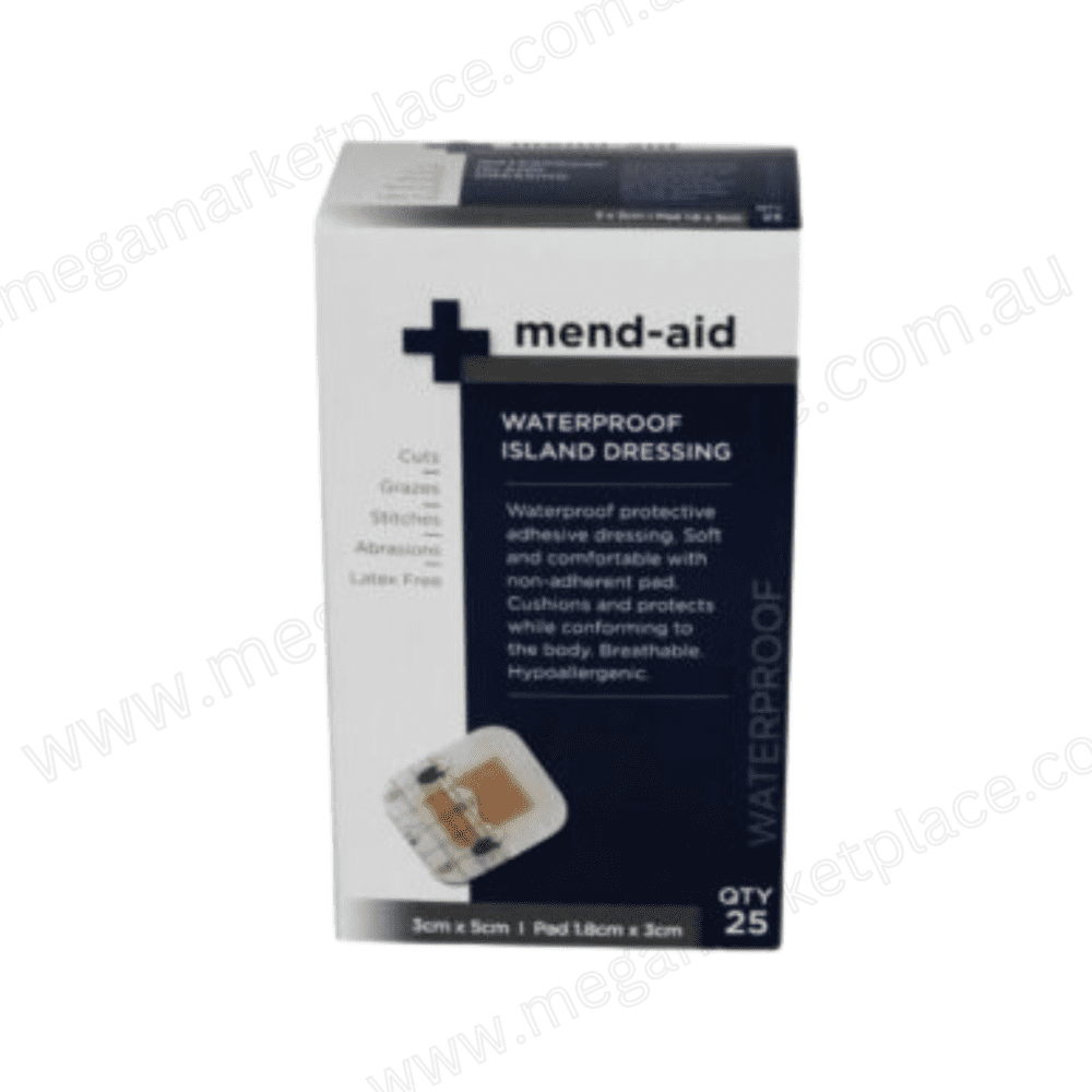 MEND-AID WATERPROOF ISLAND DRESSING 3CM X 5CM X25