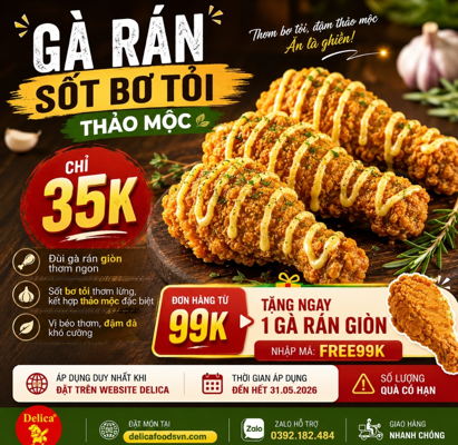 Gà rán sốt bơ tỏi thảo mộc