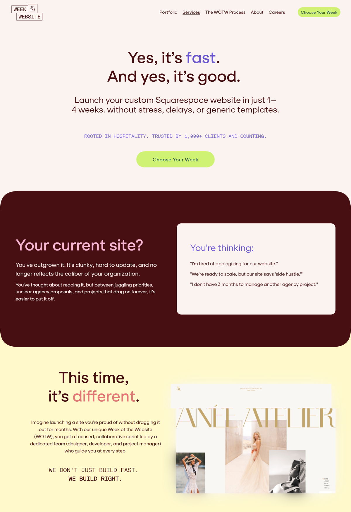 Screenshot of Week of the Website, from the service page design examples collection.