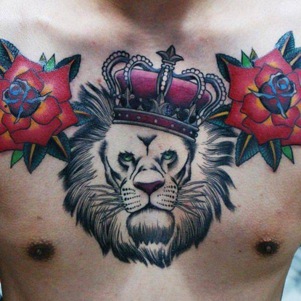 Tatouage Lion Couronne Rose